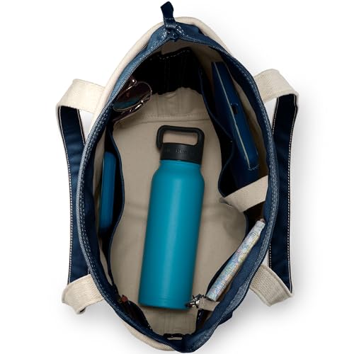 Lands' End Zip Canvas Tote - color: Natural/Radiant Navy, size: X-Large Regular Handle