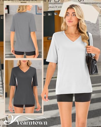 4 Pack Women Nursing Shirts Breastfeeding Tops - color: White, Light Gray, Dark Gray, Black, size: Medium