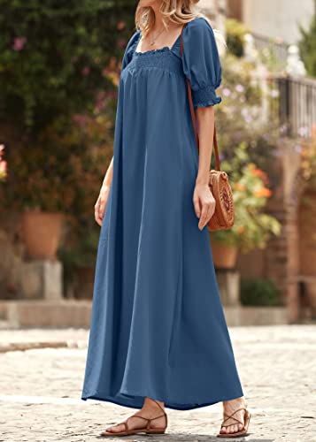 KIRUNDO Women Summer Maxi Dress Puff Sleeve Long Dresses - color: Dark Blue, size: Medium