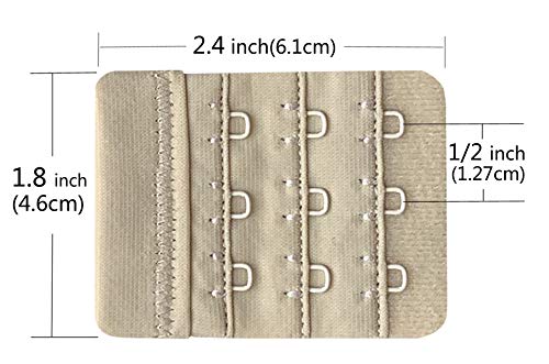 Women Pack of 3 Soft Comfortable 3 Hooks Bra Extender,2.4"x 2.3" - color: Beige, 1/2 Inch Spacing