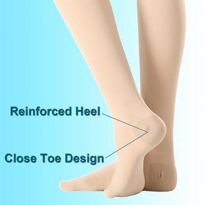 Medical Thigh High Compression Stockings for Women & Men Closed Toe - color: Closed Toe Beige, size: Small