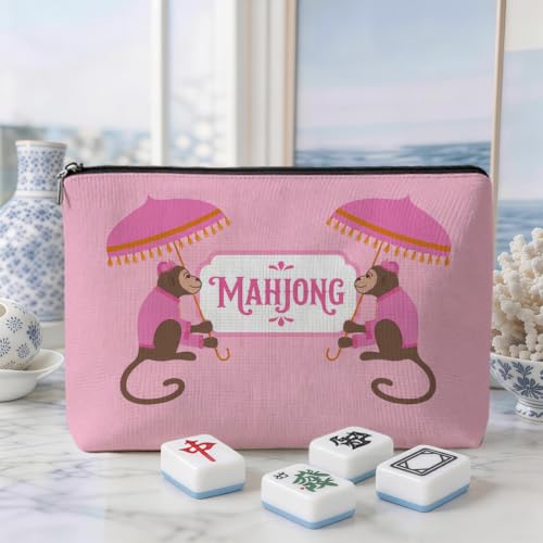 Cute Monkey Mahjong Tile Bag Pink Makeup Bag Gift for Women (Case Only) - color: Multicolor 1808
