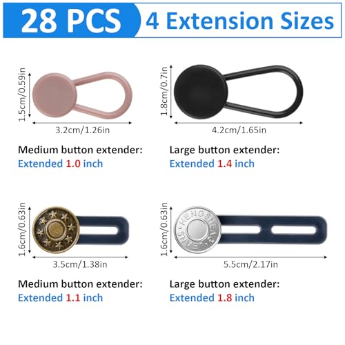 28 Pcs Button Extenders for Jeans, Waist Extender for Jeans, Pants