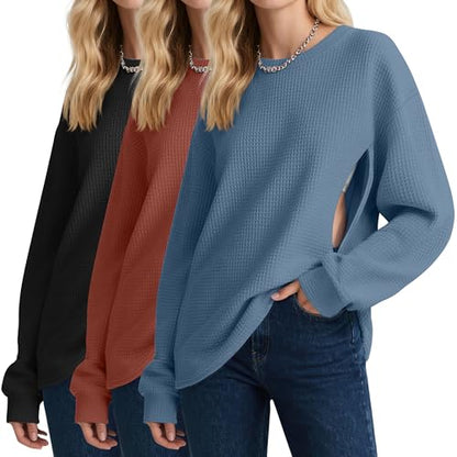 Oakgarden 3 Pack Women's Oversized Nursing Tops - color: Haze Blue, Caramel, Black, size: Small