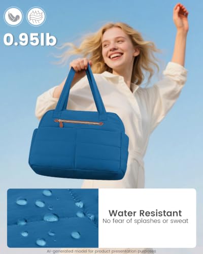 Pritent Puffer Travel Duffle Bag Waterproof Carry On Duffel Weekender Bag - color: Blue