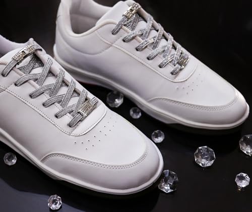 Elastic No Tie Shoe Laces with Bling Diamond Locks & Charms for Women's Sneakers - color: 04 Glitter Silver