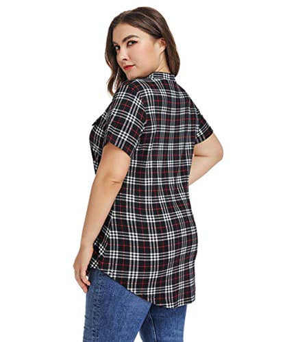 MONNURO Womens Plus Size Tops Button Down Tunic Plaid Shirts Casual Blouses - color: Black, size: 2X