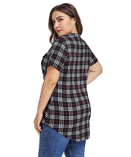 MONNURO Womens Plus Size Tops Button Down Tunic Plaid Shirts Casual Blouses - color: Black, size: 1X