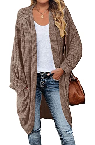 MEROKEETY Cardigan Sweaters for Women Oversized Long Cardigans Fall Outfits - color: Brown, size: Large