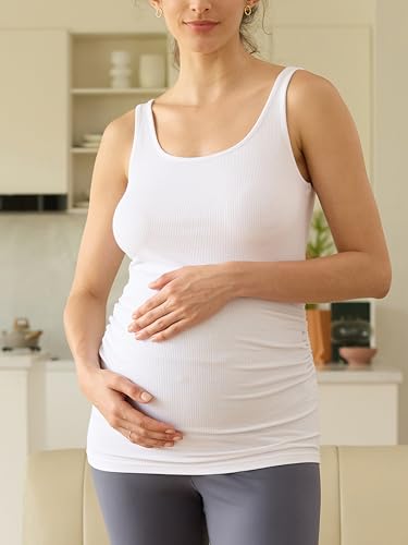 Liu & Qu 3 Pack Maternity Tank Tops, Ribbed Stretch, Ruched Side - color: Black Jack/Heathered Gray/Bright White, size: Medium