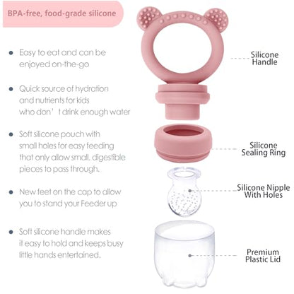 BigSpinach Silicone Baby Food Freezer Tray with Teething Popsicle Molds - Baby Fruit Feeder and Breastmilk Teether Combo - color: Pink