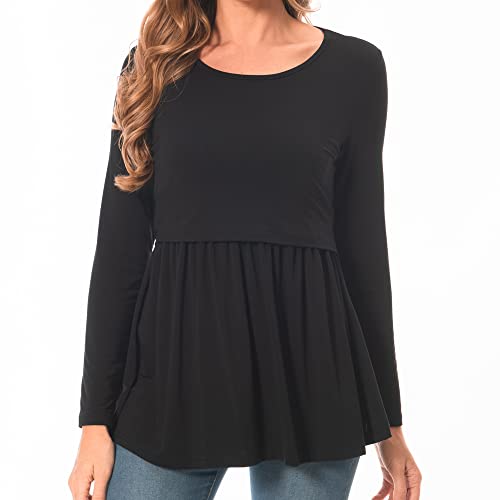 Bearsland Women’s Scoop Neck Nursing Top - color: Black, size: Small