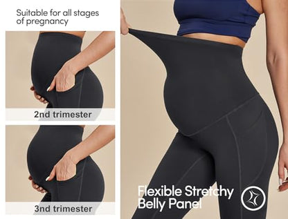 Fleece Lined Maternity Pants for Women Soft Maternity Leggings Over Belly - color: Black, size: Small