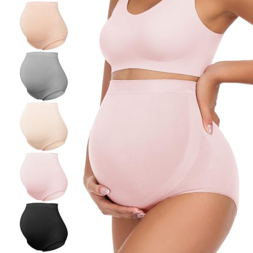 Summer Mae Maternity Underwear 76% Rayon Made from Bamboo Soft Breathable - color: Black,skin,grey,beige,pink-5 Pc, size: Large