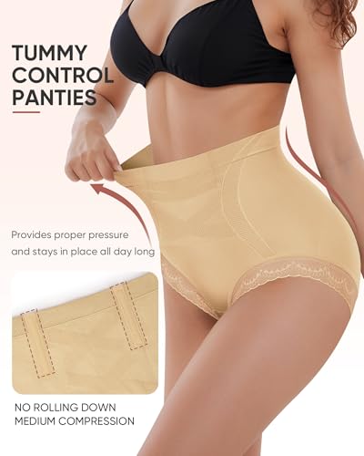 Women's Underwear 4 Pack High Waisted Tummy Control Ladies Panties with Lace Comfortable Briefs Full Coverage - size: Large
