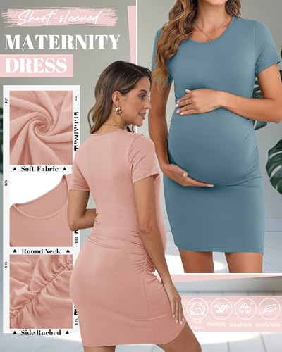 Riyiper 3 Pack Womens Maternity Short Sleeve Dresses - color: Black, Dusty Pink, Sky Blue, size: Large