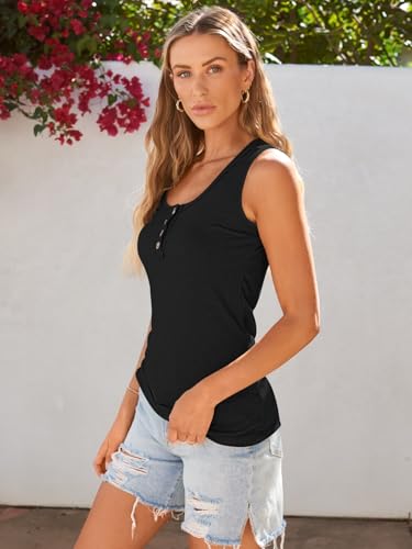 SUNBS 3 Pack Women Ribbed Tank Tops Trendy Summer Sexy Sleeveless Basic Cami Top Slim Henley Button Down Blouses 2026 - size: X-Large