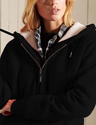 Women’s Casual Full Zip Up Sherpa Lined Hoodie Sweatshirt Jacket Coat - color: Black, size: Large