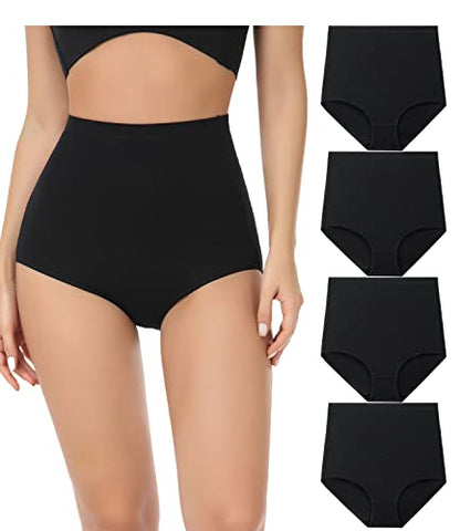 wirarpa Women's Underwear Cotton Super High Waisted Briefs Stretch Full Coverage Panties 4 Pack - color: Black, size: Medium