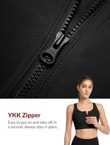 Yvette Women Front Zip High Impact Racerback Sports Bra - color: Black, size: (3X) D/DDD
