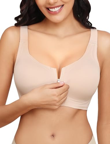 Zip Front Bra for Women Post Surgery, Mastectomy Recovery Bra | Front Closure Wireless Full Coverage - color: Nude, size: X-Large