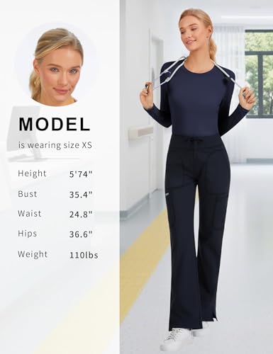 Women's Underscrub Long Sleeve Undershirt Stretch Sun Protection for Nurses - color: Navy, size: X-Small