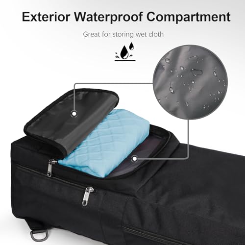 Yoga Mat Bag Carrier with Mesh & Zipper Pockets - color: Black