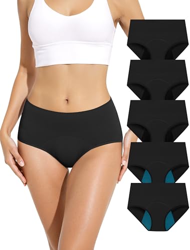 TIICHOO Period Underwear for Women 5 Pack - color: 3 Black/2 Black With Green Lining, size: Small
