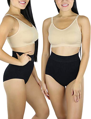 ToBeInStyle Women's High Waist Over The Bump Maternity Underwear - color: 2 Pack: Black & Beige Seamless Microfiber, size: Large-X-Large
