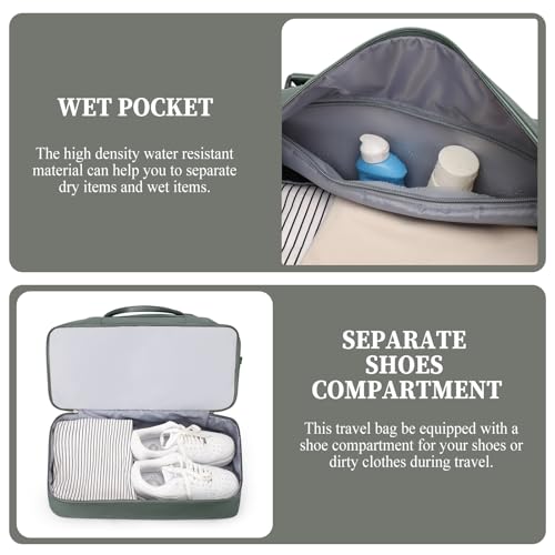 Weekender Bags for Women, Personal Item Travel Bag with Shoes Compartment - color: Olive Green, size: Medium