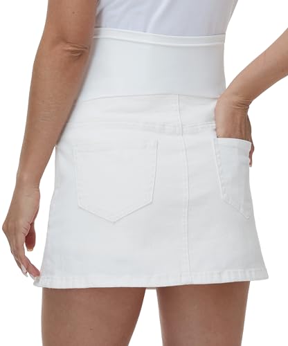 Maternity Jean Skirt Stretchy Denim Skorts - color: White, size: Small