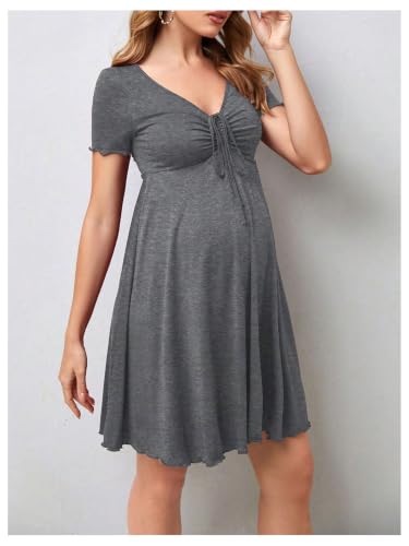 OYOANGLE Women's Maternity Tie Front V Neck Short Dresses - color: Dark Grey, size: Medium