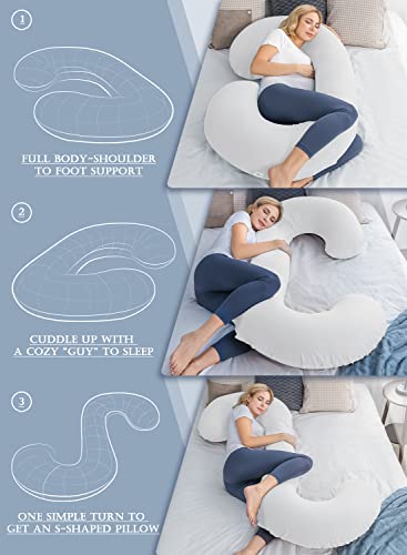 INSEN Pregnancy Body Pillow,Full Body Pillow,C Shaped Full Body Pillow with Removable White Cotton Cover