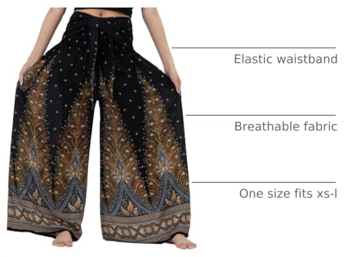 B BANGKOK PANTS Women's Boho Palazzo Pants - color: Black Peacock, size: 16-20 Plus