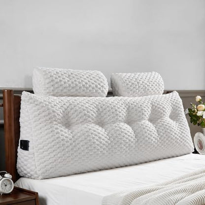 EUHAMS Headboard Pillow Full with Neck Roll, Triangular Backrest Pillow - color: White, size: Full