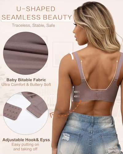 As Fairy Scalloped Nursing Bra Wireless Jelly Support Maternity Bra - color: Dark Brown, size: Medium
