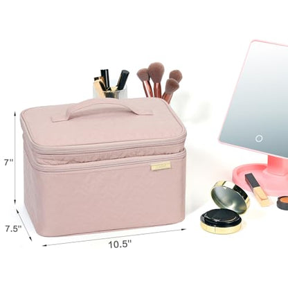 NISHEL Large Makeup Bag Organizer, Double Layer Cosmetic Travel Case - color: Pink, size: Large