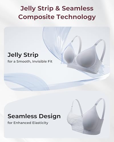 Momcozy CoolFit Nursing Bras for Breastfeeding, Ultra Stretch Seamless Jelly Strip Maternity Bra, Cooling Wireless - color: Gray, size: Large