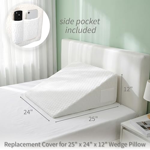 Wedge Pillow Cover 25x24x12 in, Zipper & Pockets, White - color: White