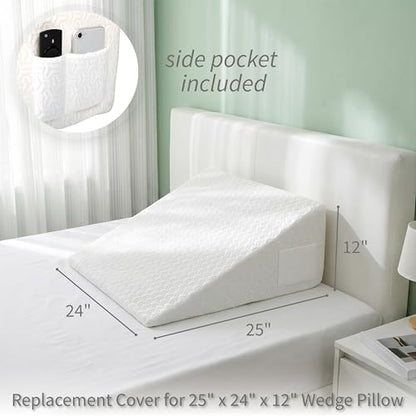 Wedge Pillow Cover 25x24x12 in, Zipper & Pockets, White - color: White