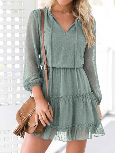 BTFBM Long Sleeve Dress for Women Fall 2026 - color: Dot Green, size: Medium