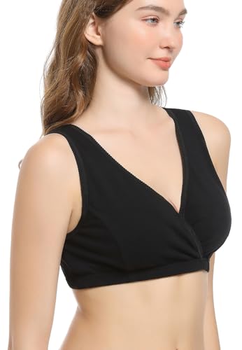 CAKYE 3 Pack Maternity Nursing Sleep Bra Breastfeeding Cotton Bralette - color: Black/Wine Red/Army Green, size: Small