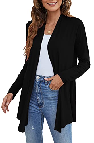 Ladlop Women's Lightweight Open Front Cardigans Long Sleeve Casual Soft Drape Fall Cardigan - color: Black, size: Large