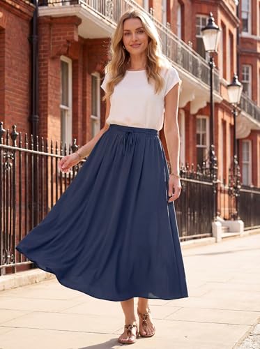 HiMONE Womens Satin Maxi Skirt High Waisted A Line Elegant Long - color: Navy, size: Medium