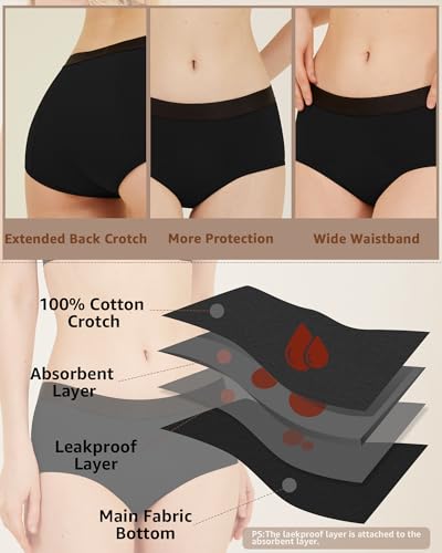 POPKOK Period Underwear Womens Cotton Hipster Postpartum Panties 3 Pack - color: 3black, size: 3X-Large