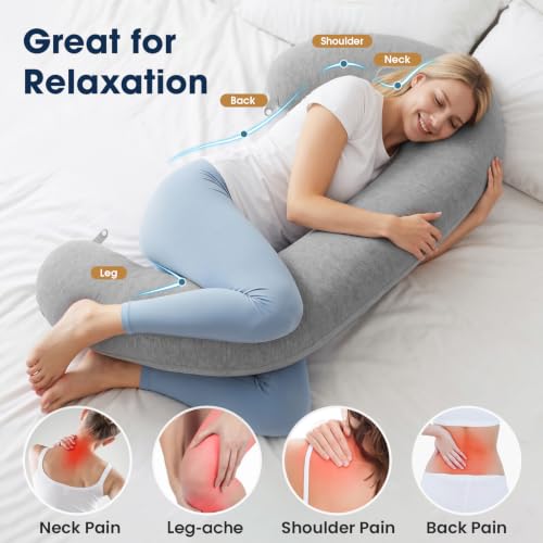 TranquilRelax C Shaped Body Pillow for Side Sleepers, Grey-47"*10" - color: Grey, size: 47*10 in