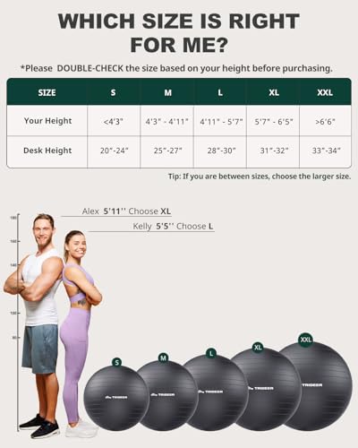 Trideer Yoga Ball for Exercise, Pregnancy, Physical Therapy, Pump Included - color: Black, size: S(15-18ines/38-45cm)