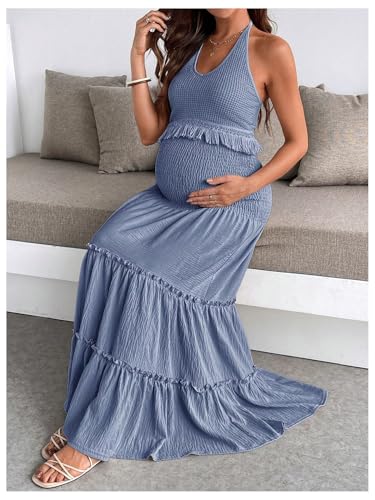OYOANGLE Women's Maternity 2 Piece Skirt Set Outfits - color: Blue, size: Small