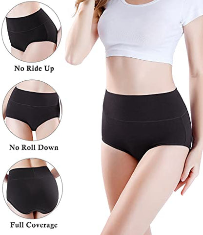 wirarpa Women's Modal Underwear Soft High Waist Briefs Ladies Panties 4 Pack - color: Black/Beige, size: Medium