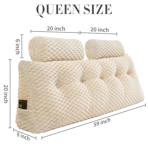 EUHAMS Headboard Pillow Queen with Neck Roll, Triangular Backrest Pillow - color: Beige, size: Queen